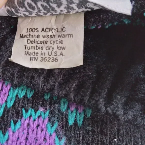 Vintage Carriage Court Sweater Black Purple Blue Scroll Retro Women's Large - Picture 6 of 12